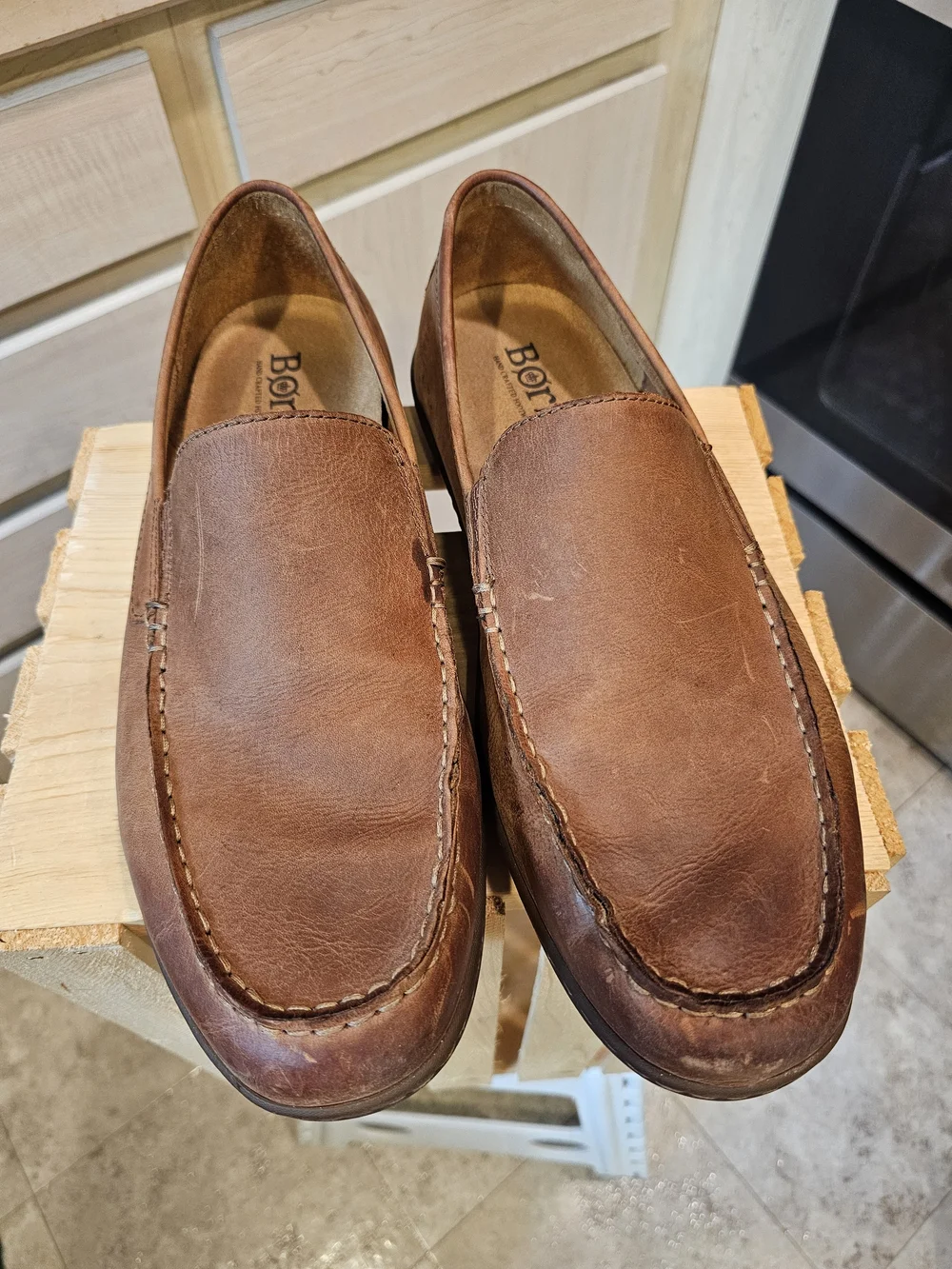 Born Men's Brown Leather Slip-On Moccasin Loafers